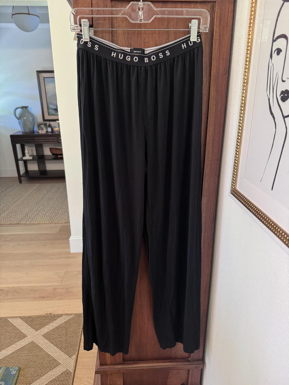 Hugo Boss Lounge Pants Mens Medium Black Jersey Knit Elastic Waistband Logo